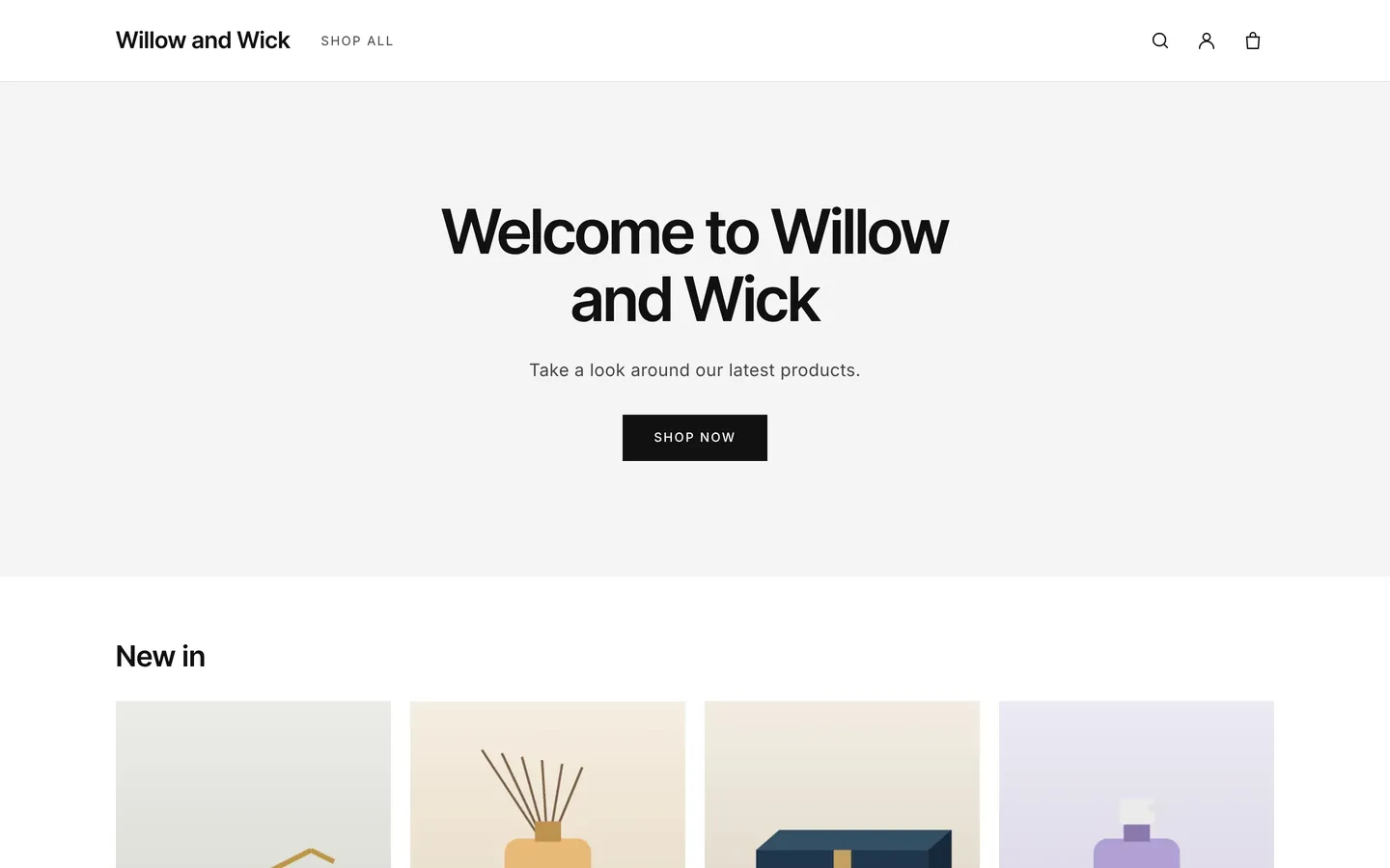 The Willow and Wick online shop home page, built on Tillzy.